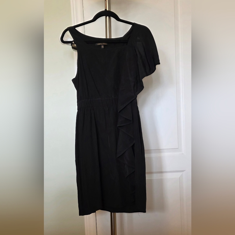 Cynthia Steffe Black One-Shoulder Silk Sheath Dress